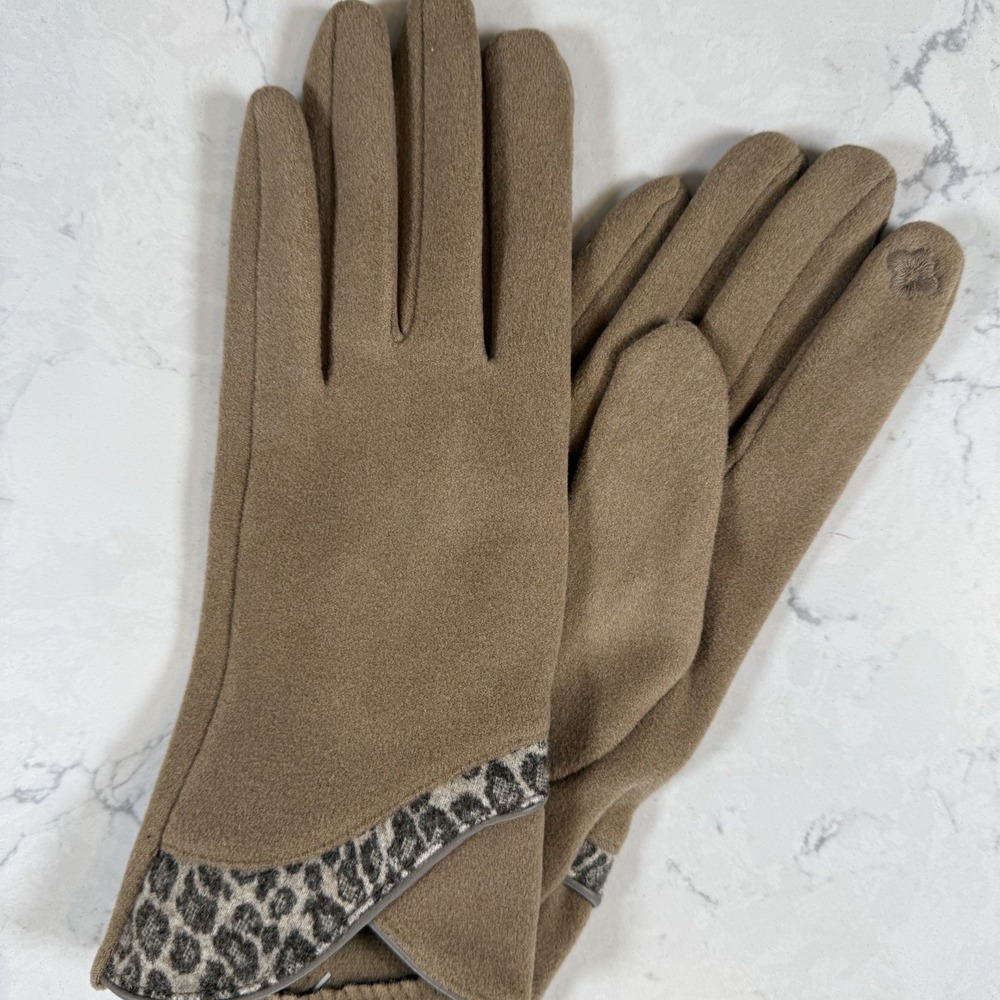Styline Smart Touch Womens Gloves Brown Tan Animal Print Accent‎ Stretch Soft OS
